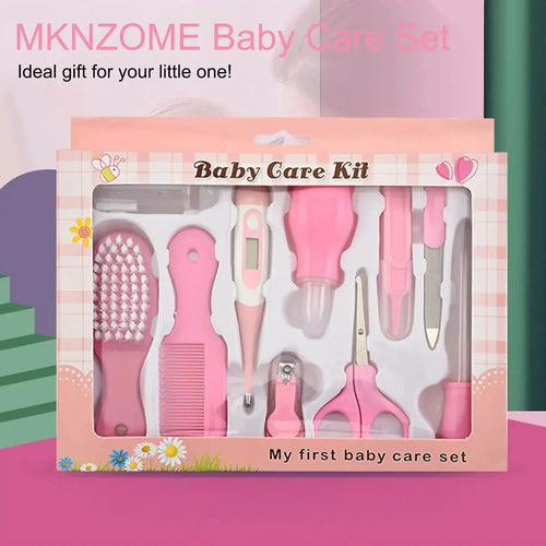 10PCS Baby Health Care Grooming Kit, Nail & Hair Care Set with Thermometer, Brush, Clippers, Teether, Toothbrush